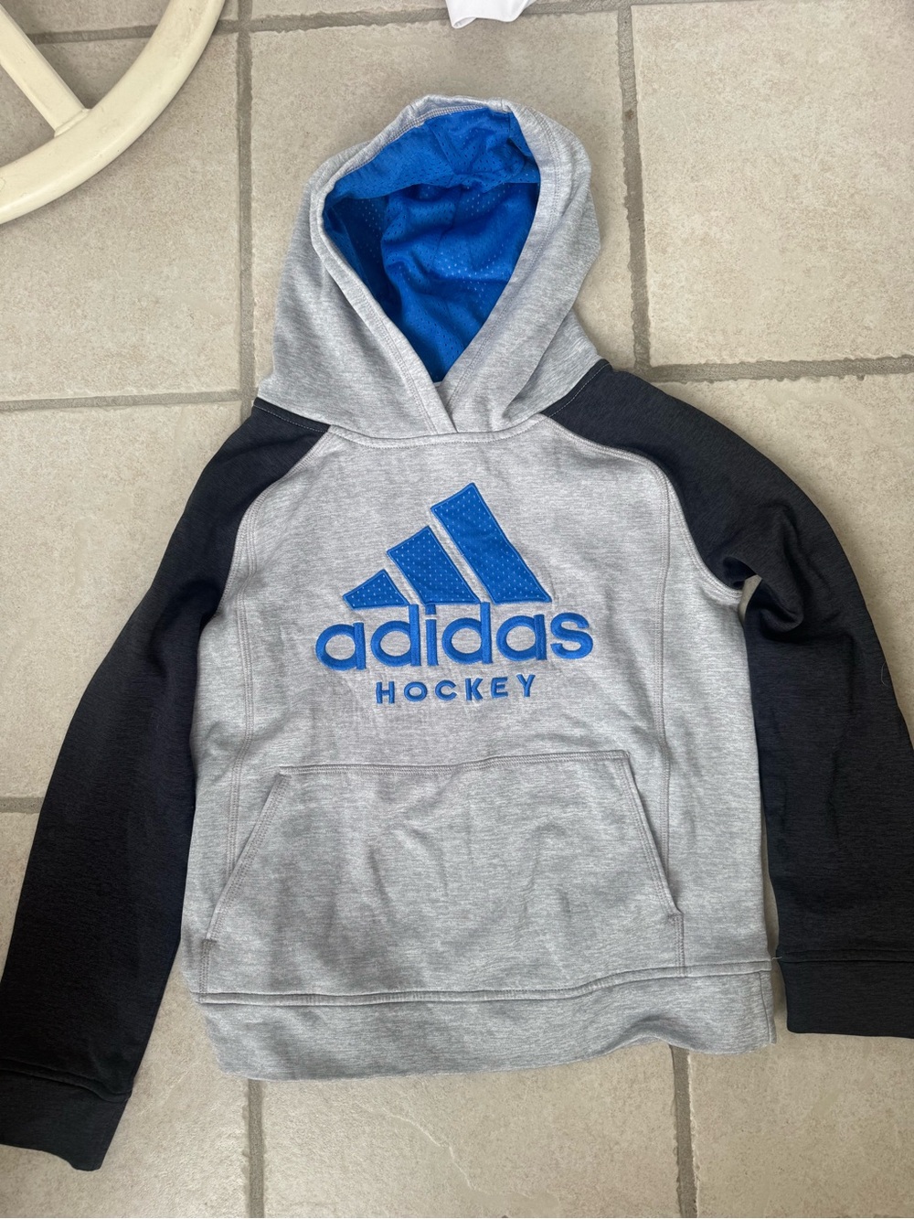 adidas Grey & Black Hoodie with Blue Logo - Kids